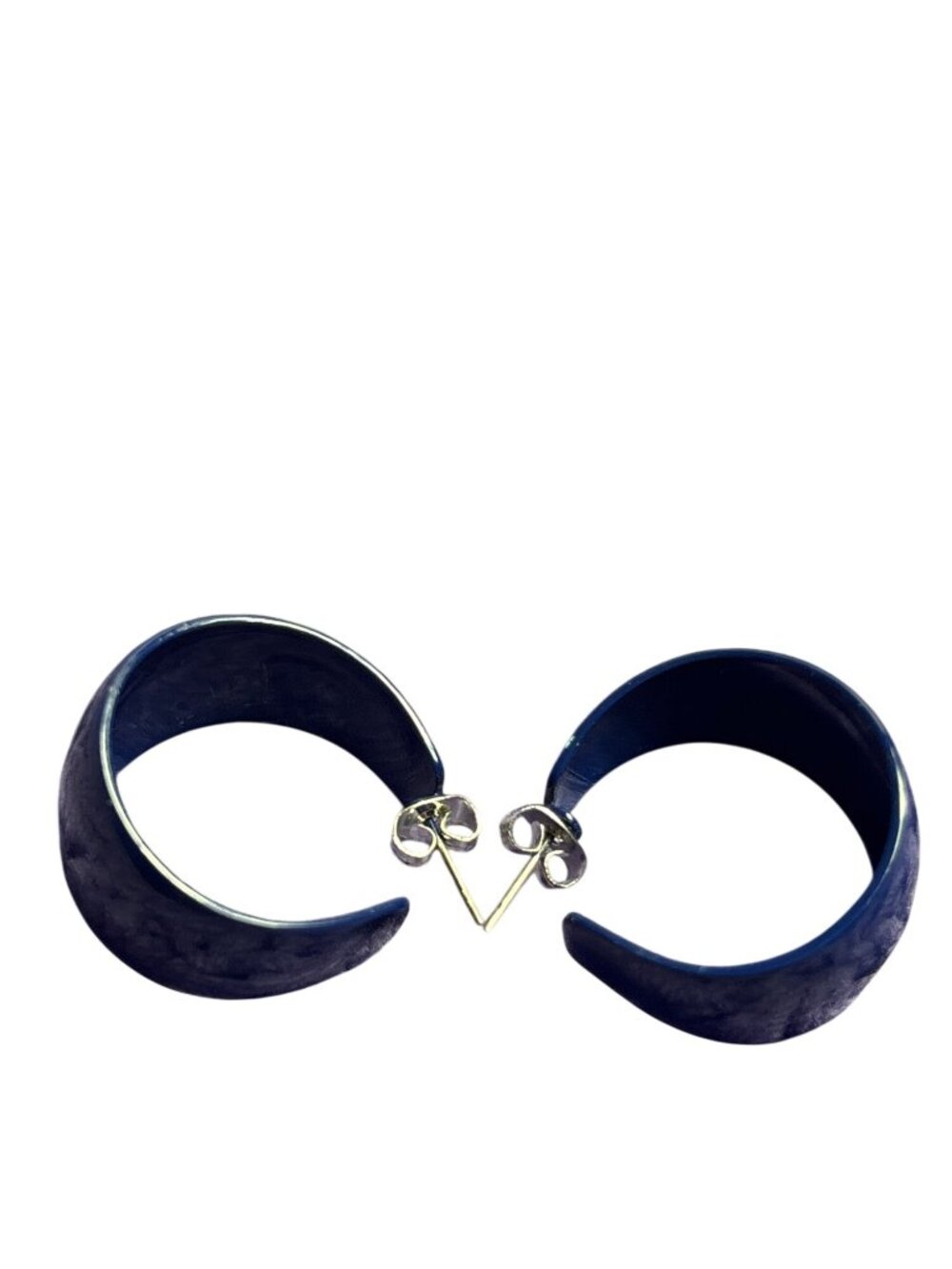 Navy Blue Enameled Metal Open Hoop Earrings 1 inch